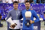 In Picture: Carlos Alcaraz (L) and Novak Djokovic (R) at the 2023 Cincinnati Open (Getty)